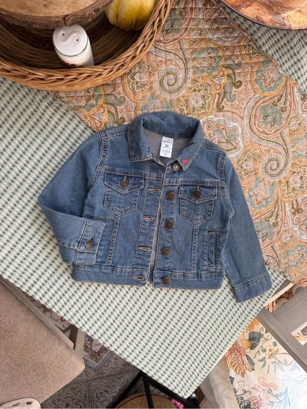 Carter's Jean Jacket 2T Toddler Girl Blue Denim Jacket with Pink Heart Accent